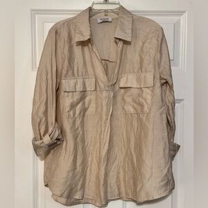 The Workshop Split Neckline Collared Pullover Textured Roll-tab Sleeve Small